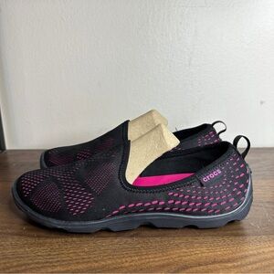Crocs Black Duet Busy Day Xpress Mesh Skimmer Shoes Sz 8